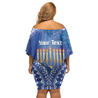 Personalised Hanukkah Jewish Festival Off Shoulder Short Dress It's Lit - Polynesian Pattern LT14 - Polynesian Pride