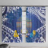 Hanukkah Jewish Festival Window Curtain It's Lit - Polynesian Pattern LT14 With Hooks Blue - Polynesian Pride