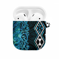 Turquoise Aotearoa AirPods Case Taniko Motifs With Paua Shell Kowhaiwhai - Polynesian Pride