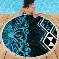 Turquoise Aotearoa Beach Blanket Taniko Motifs With Paua Shell Kowhaiwhai LT14 - Polynesian Pride