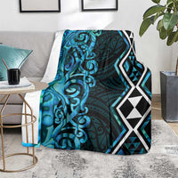 Turquoise Aotearoa Blanket Taniko Motifs With Paua Shell Kowhaiwhai LT14 - Polynesian Pride