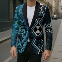 Turquoise Aotearoa Blazer Taniko Motifs With Paua Shell Kowhaiwhai - Polynesian Pride