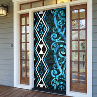 Turquoise Aotearoa Door Cover Taniko Motifs With Paua Shell Kowhaiwhai - Polynesian Pride
