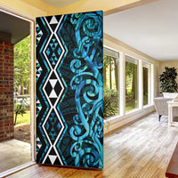 Turquoise Aotearoa Door Cover Taniko Motifs With Paua Shell Kowhaiwhai - Polynesian Pride