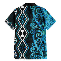 Turquoise Aotearoa Family Matching Mermaid Dress and Hawaiian Shirt Taniko Motifs With Paua Shell Kowhaiwhai