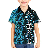 Turquoise Aotearoa Hawaiian Shirt Taniko Motifs With Paua Shell Kowhaiwhai LT14 - Polynesian Pride