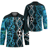 Turquoise Aotearoa Hockey Jersey Taniko Motifs With Paua Shell Kowhaiwhai LT14 - Polynesian Pride