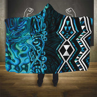 Turquoise Aotearoa Hooded Blanket Taniko Motifs With Paua Shell Kowhaiwhai LT14 - Polynesian Pride
