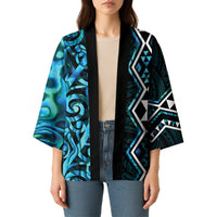 Turquoise Aotearoa Kimono Taniko Motifs With Paua Shell Kowhaiwhai - Polynesian Pride
