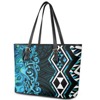 Turquoise Aotearoa Leather Tote Bag Taniko Motifs With Paua Shell Kowhaiwhai LT14 - Polynesian Pride