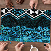 Turquoise Aotearoa Puzzle Taniko Motifs With Paua Shell Kowhaiwhai - Polynesian Pride