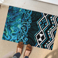 Turquoise Aotearoa Rubber Doormat Taniko Motifs With Paua Shell Kowhaiwhai LT14 - Polynesian Pride