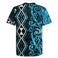 Turquoise Aotearoa Rugby Jersey Taniko Motifs With Paua Shell Kowhaiwhai LT14 - Polynesian Pride