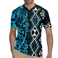 Turquoise Aotearoa Rugby Jersey Taniko Motifs With Paua Shell Kowhaiwhai LT14 - Polynesian Pride