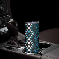 Turquoise Aotearoa Skinny Tumbler Taniko Motifs With Paua Shell Kowhaiwhai