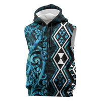 Turquoise Aotearoa Sleeveless Zip Hoodie Taniko Motifs With Paua Shell Kowhaiwhai LT14 Turquoise - Polynesian Pride