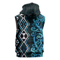 Turquoise Aotearoa Sleeveless Zip Hoodie Taniko Motifs With Paua Shell Kowhaiwhai LT14 - Polynesian Pride