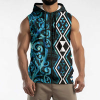 Turquoise Aotearoa Sleeveless Zip Hoodie Taniko Motifs With Paua Shell Kowhaiwhai LT14 - Polynesian Pride