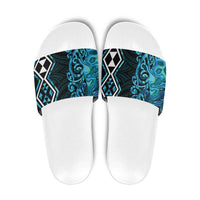 Turquoise Aotearoa Slide Sandals Taniko Motifs With Paua Shell Kowhaiwhai - Polynesian Pride