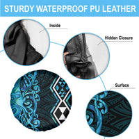 Turquoise Aotearoa Spare Tire Cover Taniko Motifs With Paua Shell Kowhaiwhai LT14 - Polynesian Pride