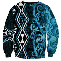 Turquoise Aotearoa Sweatshirt Taniko Motifs With Paua Shell Kowhaiwhai LT14 - Polynesian Pride
