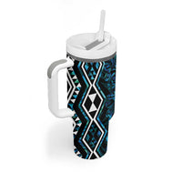 Turquoise Aotearoa Tumbler With Handle Taniko Motifs With Paua Shell Kowhaiwhai LT14 - Polynesian Pride