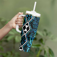 Turquoise Aotearoa Tumbler With Handle Taniko Motifs With Paua Shell Kowhaiwhai LT14 - Polynesian Pride