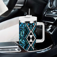 Turquoise Aotearoa Tumbler With Handle Taniko Motifs With Paua Shell Kowhaiwhai LT14 - Polynesian Pride
