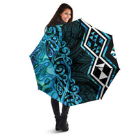 Turquoise Aotearoa Umbrella Taniko Motifs With Paua Shell Kowhaiwhai - Polynesian Pride