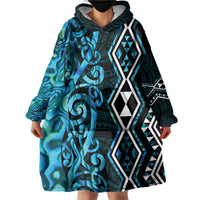 Turquoise Aotearoa Wearable Blanket Hoodie Taniko Motifs With Paua Shell Kowhaiwhai LT14 - Polynesian Pride
