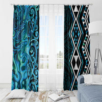 Turquoise Aotearoa Window Curtain Taniko Motifs With Paua Shell Kowhaiwhai LT14 - Polynesian Pride