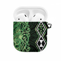 Green Aotearoa AirPods Case Taniko Motifs With Paua Shell Kowhaiwhai LT14 Green - Polynesian Pride