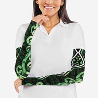 Green Aotearoa Arm Sleeves Taniko Motifs With Paua Shell Kowhaiwhai LT14 - Polynesian Pride