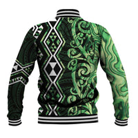 Green Aotearoa Baseball Jacket Taniko Motifs With Paua Shell Kowhaiwhai LT14 - Polynesian Pride