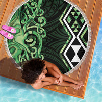 Green Aotearoa Beach Blanket Taniko Motifs With Paua Shell Kowhaiwhai LT14 - Polynesian Pride