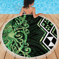 Green Aotearoa Beach Blanket Taniko Motifs With Paua Shell Kowhaiwhai LT14 - Polynesian Pride