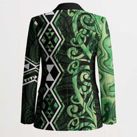 Green Aotearoa Blazer Taniko Motifs With Paua Shell Kowhaiwhai LT14 - Polynesian Pride