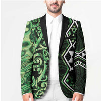 Green Aotearoa Blazer Taniko Motifs With Paua Shell Kowhaiwhai LT14 - Polynesian Pride