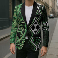 Green Aotearoa Blazer Taniko Motifs With Paua Shell Kowhaiwhai LT14 - Polynesian Pride