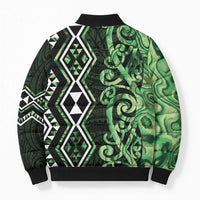 Green Aotearoa Bomber Puffer Jacket Taniko Motifs With Paua Shell Kowhaiwhai LT14 - Polynesian Pride