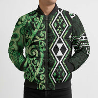 Green Aotearoa Bomber Puffer Jacket Taniko Motifs With Paua Shell Kowhaiwhai LT14 - Polynesian Pride