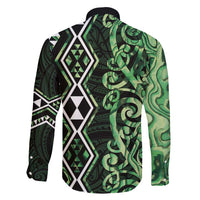 Green Aotearoa Family Matching Short Sleeve Bodycon Dress and Hawaiian Shirt Taniko Motifs With Paua Shell Kowhaiwhai