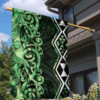 Green Aotearoa Garden Flag Taniko Motifs With Paua Shell Kowhaiwhai LT14 - Polynesian Pride