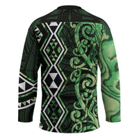Green Aotearoa Hockey Jersey Taniko Motifs With Paua Shell Kowhaiwhai LT14 - Polynesian Pride