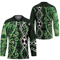 Green Aotearoa Hockey Jersey Taniko Motifs With Paua Shell Kowhaiwhai LT14 - Polynesian Pride