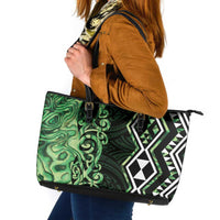 Green Aotearoa Leather Tote Bag Taniko Motifs With Paua Shell Kowhaiwhai LT14 Green - Polynesian Pride