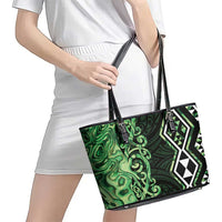 Green Aotearoa Leather Tote Bag Taniko Motifs With Paua Shell Kowhaiwhai LT14 - Polynesian Pride