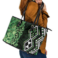 Green Aotearoa Leather Tote Bag Taniko Motifs With Paua Shell Kowhaiwhai LT14 - Polynesian Pride