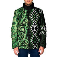 Green Aotearoa Padded Jacket Taniko Motifs With Paua Shell Kowhaiwhai - Polynesian Pride