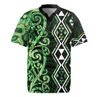 Green Aotearoa Rugby Jersey Taniko Motifs With Paua Shell Kowhaiwhai LT14 Green - Polynesian Pride